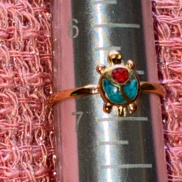 Jewelry - Gold Turtle Ring with Turquoise and Red Stone - Size 6 & 3/4ths